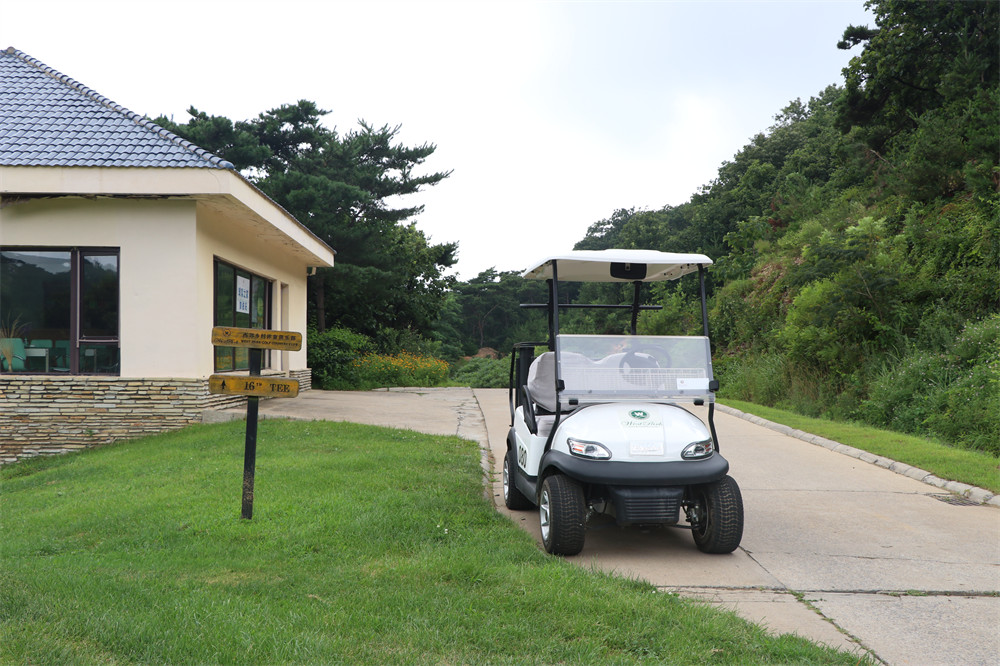 大連西郊高爾夫球場白色電動(dòng)高爾夫球車